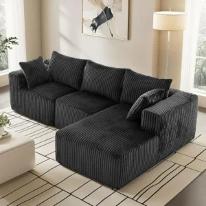Modular Sectional with L-Shape Chaise, Cloud Sofa Living Room Bedroom Upholstered Sofa - No Installation - Plush Corduroy Fabric