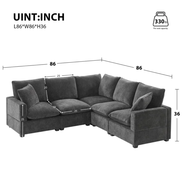 86*86" Modern L Shape Modular Sofa, 5 Seat Chenille Sectional Couch Set with 2 Pillows Included, Freely Combinable Indoor Funitu - Image 2