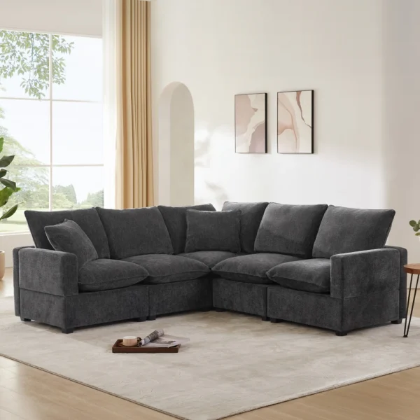 86*86" Modern L Shape Modular Sofa, 5 Seat Chenille Sectional Couch Set with 2 Pillows Included, Freely Combinable Indoor Funitu