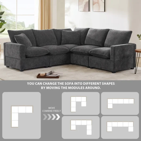 86*86" Modern L Shape Modular Sofa, 5 Seat Chenille Sectional Couch Set with 2 Pillows Included, Freely Combinable Indoor Funitu - Image 6