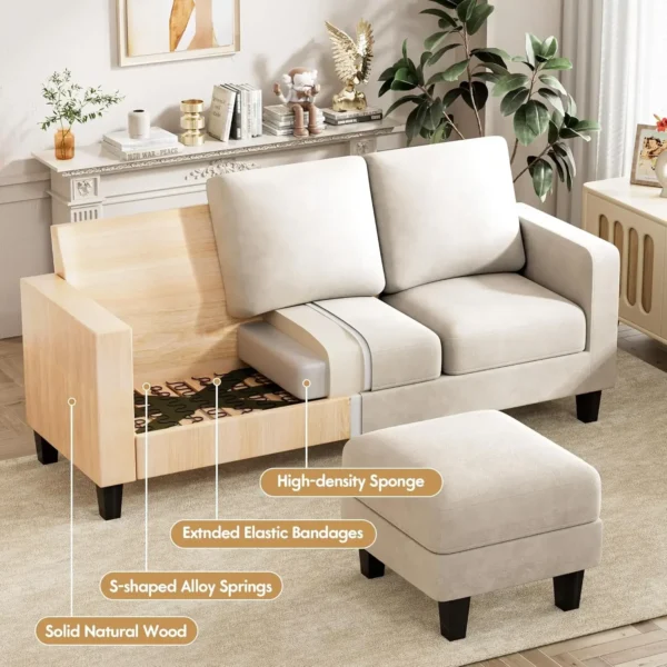 Convertible Sectional Sofa Couch, 3 Seat L-Shaped Sofa with Linen Fabric, Movable Ottoman Small Couch for Small Apartments - Image 4