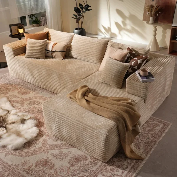 106" Cloud Sectional Couch with Chaise Lounge, L Shaped Modular Modern Sofa,Comfy Corduroy Fluffy Couch with Deep Seat