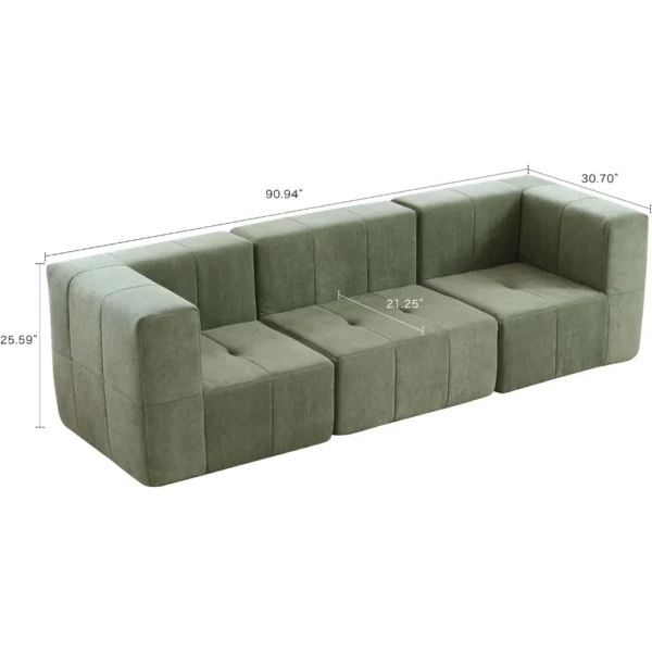Modular Sectional Sofa Couch Modern Compressed Sofa Couch 3-Seat Foam Couch for Living Room, Apartment, Studio, Office - Image 2
